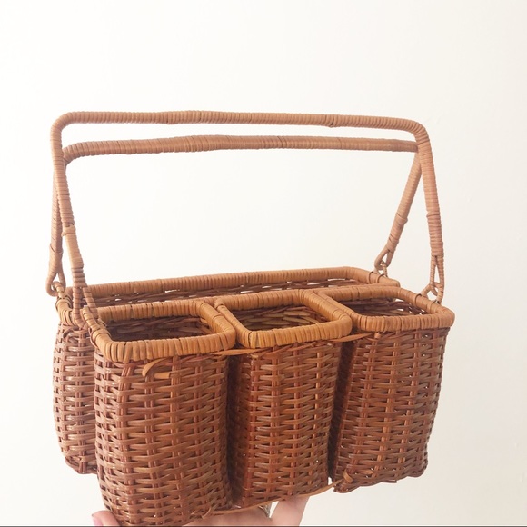 Vintage Wicker Utensil Holder Picnic Party Boho